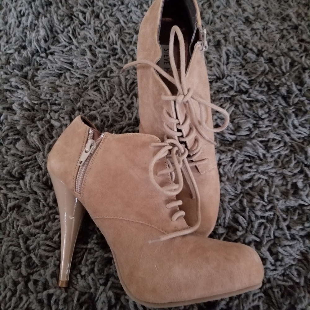 Tan Steve Madden Lace Zip 4" Heels Short Boots Sz7